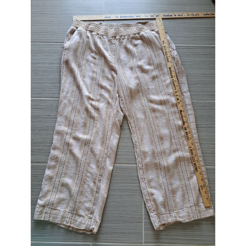 Lot of 2 Linen Blend XXl Striped Beige Elastic Waist Pants Women's Summer - Picture 8 of 15
